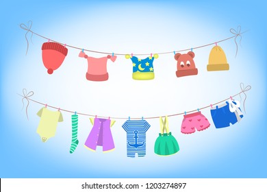 Clean Clothes Hanging On Clothesline Trousers Stock Vector (Royalty ...