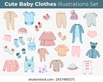 cute baby clothes illustrations set