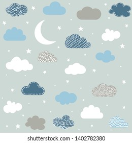 Cute Baby Clouds Stars Moon Pattern Stock Vector (Royalty Free ...