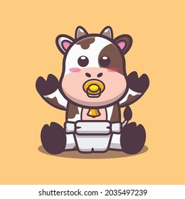 Cute baby cow. Cute animal cartoon illustration. Flat isolated vector illustration for posters, brochures, web, mascots, stickers, logos and icons.