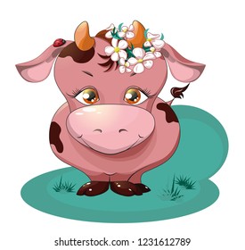 Cute baby cow cartoon.