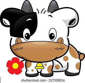 Cute baby cow cartoon with flower vector.