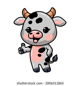 Cute baby cow cartoon giving thumb up