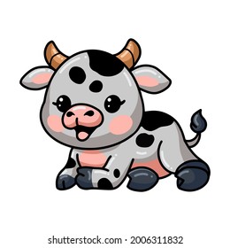 Cute Baby Cow Cartoon Laying Down