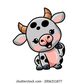 Cute baby cow cartoon posing
