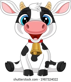 Cute baby cow cartoon sitting