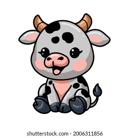 Cute baby cow cartoon sitting