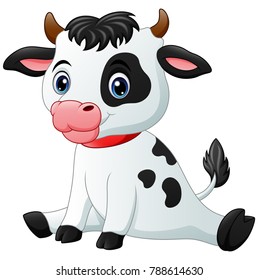 Cute Baby Cow Cartoon Sitting