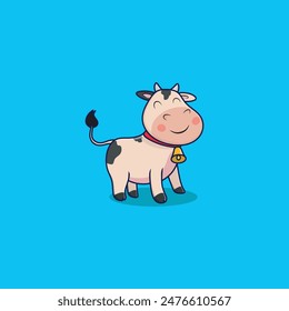 Cute Baby Cow Cartoon Vector Icon Illustration. Animal Nature Icon Concept Isolated Premium Vector. Flat Cartoon Style.