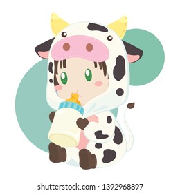 Cute Baby in Cow Costume