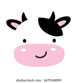 Cute Baby Cow Face Vector Illustration.