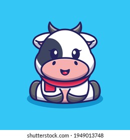Cute baby cow sitting cartoon illustration