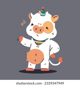 Cute baby cow with unicorn horn vector cartoon character isolated on background.