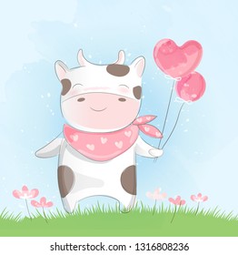 Cute Baby Cow  Watercolor Style