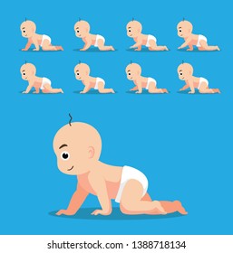 Cute Baby Crawling Cartoon Poses Vector Illustration Animation Sequence Frame Character