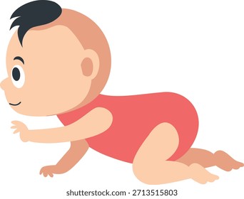 Bebê bonito rastejando para a frente, ilustração de vetor de desenhos animados plana adequado para conteúdo parental, educação infantil, produtos para bebês e design de aprendizagem.