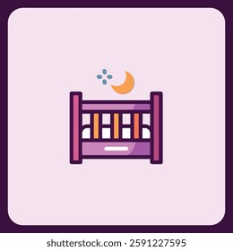 Cute Baby Crib Icon, Nighttime Sleep, Sweet Dreams Illustration