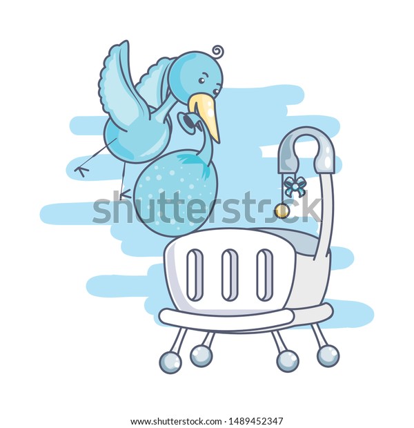 Cute Baby Crib Stork Animal Diaper Stock Vector Royalty Free