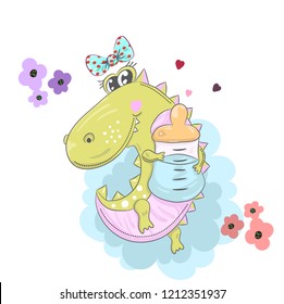 Cute baby crocodile cartoon hand drawn vector illustration. Can be used for baby t-shirt print, fashion print design, children wear, baby shower celebration, greeting and invitation card.