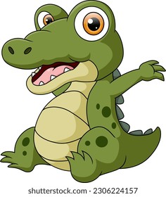 Cute baby crocodile cartoon on white background