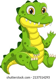 Cute baby crocodile cartoon sit and waving hand