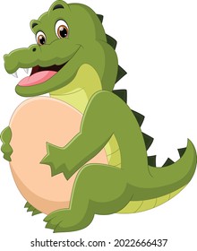 cute baby crocodile holding egg