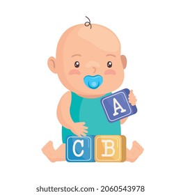 cute baby with cubes playing