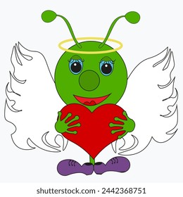 Cute Baby Cupid Angel Hugging a Heart. Cartoon illustration of Cupid character for St Valentine's Day isolated on white