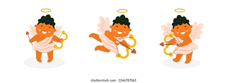 Cute baby Cupid with arrow and bow. Archer angel character set. Vector illustration for St. Valentine's Day card, print, kids products design.
