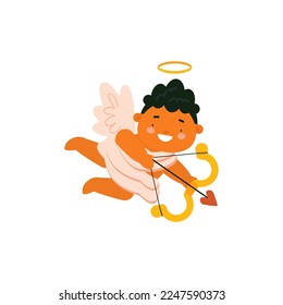 Cute baby Cupid with arrow and bow. Baby Cherub character isolated on white background. Vector illustration for St. Valentine's Day card, print, kids products design.