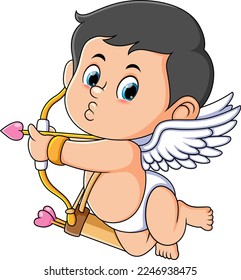 The cute baby cupid boy and aiming the target of illustration
