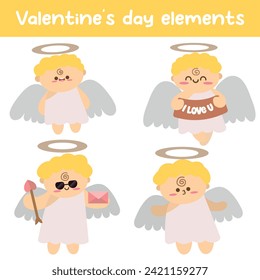Cute baby cupid character collection. Valentine's day cartoon vector set