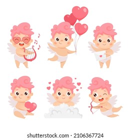 Cute baby cupid collection. Valentine's day cartoon vector set svg