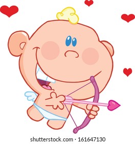 Cute Baby Cupid Flying With Bow And Arrow. Vector Illustration Isolated on white