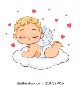 Kuschelkuchen auf einer Wolke. Vektorgrafik-Illustration.
