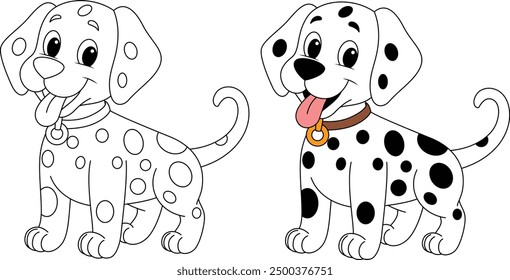 Cute Baby Dalmatian Dog Isolated on White Background Outline Coloring Page