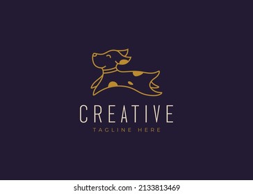 Cute Baby Dalmatian Dog Running Logo Line Art Design Template