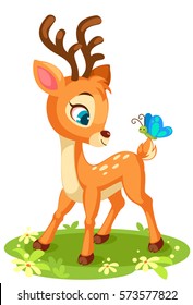 Cute Baby Deer And Butterfly Vector Illustration