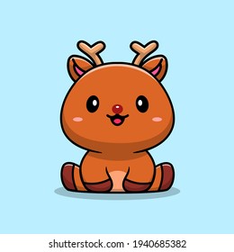 Cute Baby Deer Cartoon Vector Icon Illustration. Animal Nature Icon Concept Isolated Premium Vector. Flat Cartoon Style