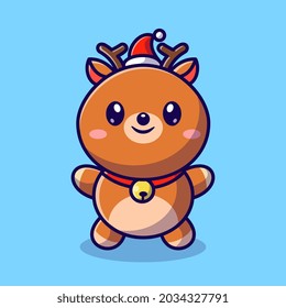Cute Baby Deer Cartoon Vector Icon Illustration. Animal Nature Icon Concept Isolated Premium Vector. Flat Cartoon Style