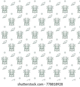 cute baby deer and leaf monoline style seamless pattern