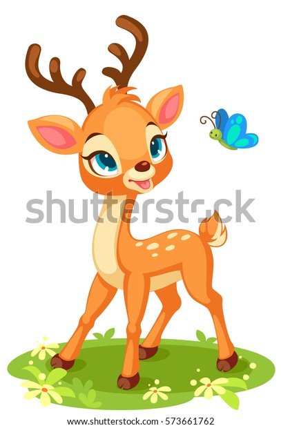Joli Bebe Cerf Regardant Un Papillon Image Vectorielle De Stock Libre De Droits