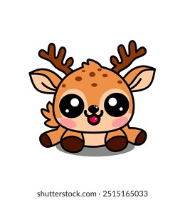 Cute Baby deer sitting, Kawaii style vector illustration.