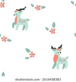Cute baby deer vector pattern