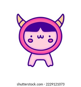 Cute baby in devil costume doodle art, illustration for t-shirt, sticker, or apparel merchandise. With modern pop and kawaii style.