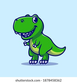 Cute Baby Dino Cartoon Vector Icon Illustration. Animal Wildlife Icon Concept Isolated Premium Vector. Flat Cartoon Style