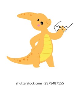 Cute Baby Dino Character Stand with Sunglasses Enjoy Summer Vector Illustration