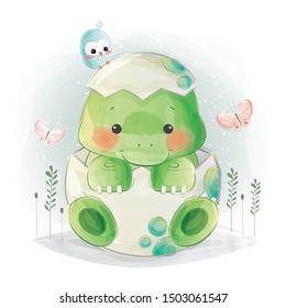 Cute Baby Dino in Egg