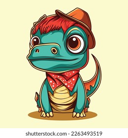 cute baby dino with hat vector