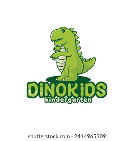 Cute Baby Dino Logo Cartoon Vector Icon Illustration. Animal Wildlife Icon Concept Flat Cartoon Style